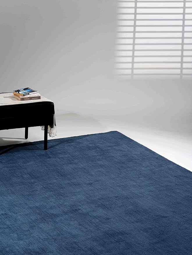 Rugsotic Carpets Hand Knotted Gabbeh Wool 5'x8' Area Rug Solid Blue L00111