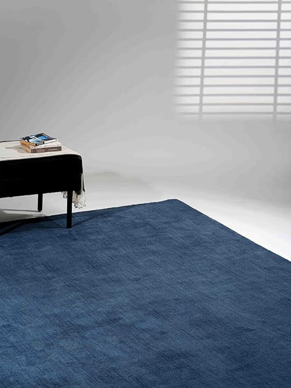 Hand Knotted Loom Wool ECO-Friendly Area Rugs - 6'7''x9'10'', Rectangle, Blue Color, Solid Plain Design, High Pile Thick Handmade Anti Skid Rugs for Living Room (L00111)