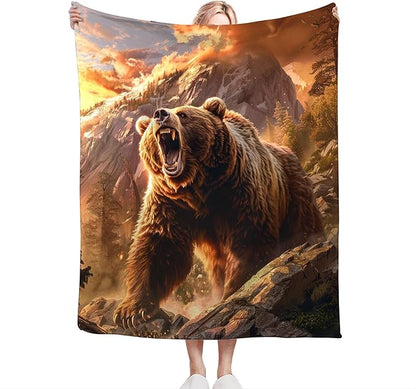 Bear Animal Throw Blanket - Cabin Decor Gift for Girls, Women, Boys, Men - Soft Warm Cozy Fleece for Couch, Sofa, Bed 80"x60"
