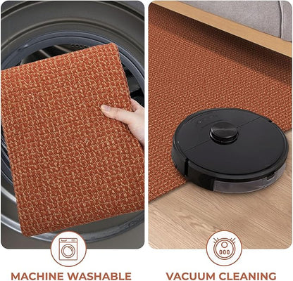 KOZYFLY Rugs for Entryway 3x5 ft Washable Area Rug Non Slip Rubber Backed Entry Rug Woven Indoor Door Mat Cotton Kitchen Rugs Floor Carpet for Entryway, Foyer, Backdoor, Orange/Tan