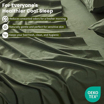 100% Linen Sheet Set King Size Extra Deep Pocket Fits 18-24 Inch Mattress, Breathable & Soft, Smooth 6-Piece Set for Thick Mattresses Hotel Luxury Bedding（King, Forest Green）