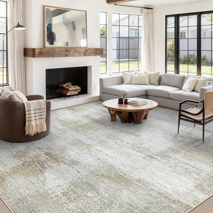 9x12 Area Rugs for Living Room: Washable Modern Abstract Rug Large Soft Non-Slip Rugs Indoor Low-Pile Carpet for Bedroom Dining Room Home Office (Beige, 9'x12')