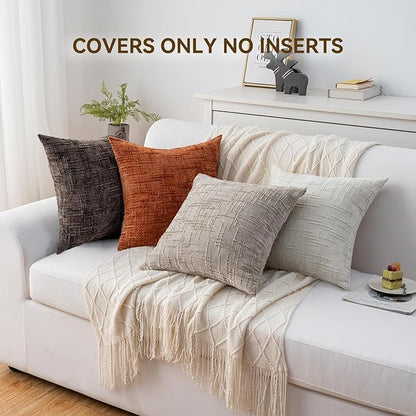 Decorative Throw Pillow Covers 20x20 Inch Set of 4, Soft Solid Farmhouse Chenille Couch Pillows, Spring Pillow Covers for Couch Sofa Bed Living Room Home Decor Pillowcase, Warm Colors