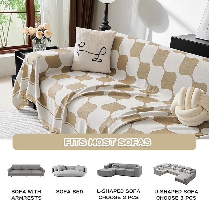 MEETSKY Couch Covers for Cushion Couch Sofa Recliner Couch Cover Loveseat Sofa Cover Sofa Slipcovers Washable Thick Couch Protector for Pets,Kids, 71" x 102", Khaki Checkerboard