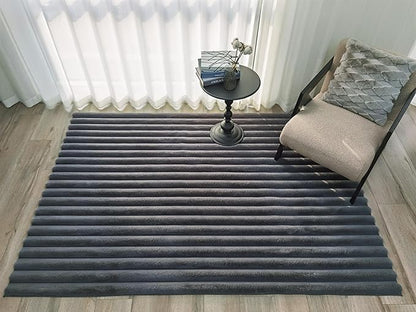 GLORY RUGS Area Rugs Striped Soft Faux Rabbit Fur Rug 5x7 Becky Gray Plush Carpet Shag Cozy Fluffy Rug Non Slip Rugs, Machine Washable Shaggy Area Rug Bedroom Living Room and Dining Room.