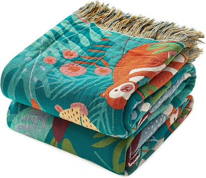 MSGKV Throw Blanket for Couch Cotton Animals Blanket 50"x60" Sofa Chair Blankets Muslin Breathable Lightweight Farmhouse Blankets Home Decor All Seasons