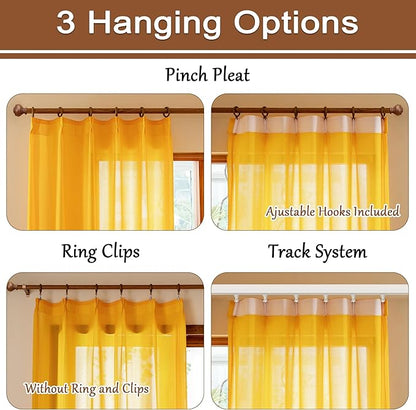 MAIHER Gold Pinch Pleat Sheer Curtains 63 Inches Long Soft Touch Lightweight Privacy Light Filtering Pleated Drapes with Adjustable Hooks for Bedroom Living Room, Gold, 42" W x 63" L, 2 Panels