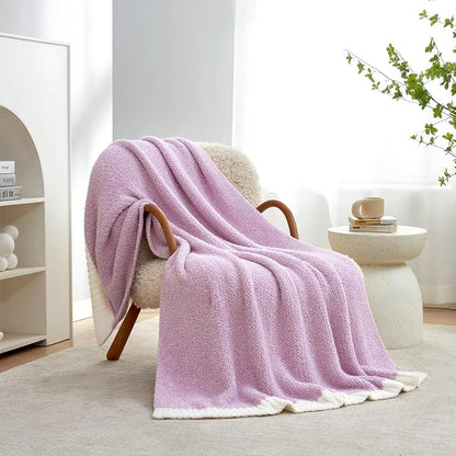 Snuggle Sac Lilac Throw Blanket for Couch, Super Soft Warm Blankets Cozy Knit Fuzzy Lightweight Throws for Sofa, Bed, Living Room, Heather Lilac, 50x70 inches