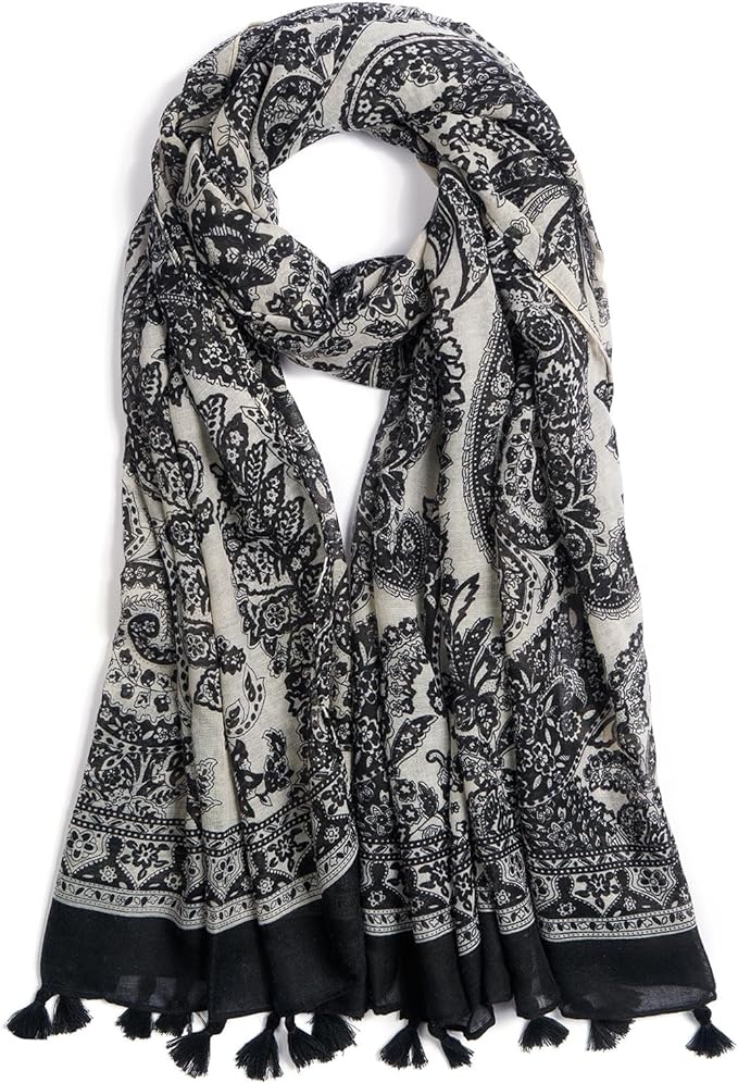 Scarf for Women Lightweight Soft Floral Leopard Printed Scarves Fall Winter Fashion Shawl Wrap with Fringe