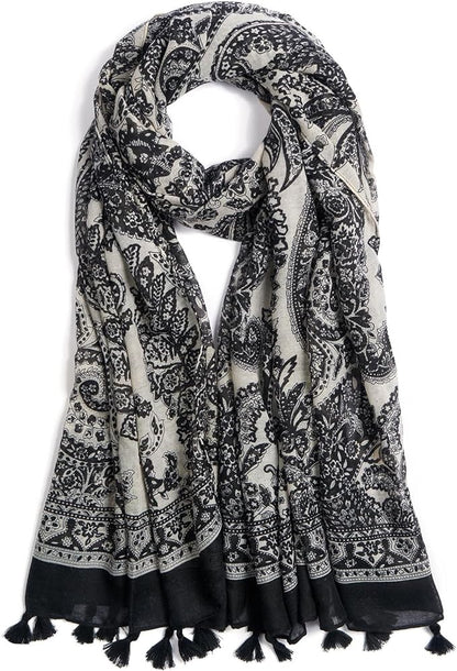 Scarf for Women Lightweight Soft Floral Leopard Printed Scarves Fall Winter Fashion Shawl Wrap with Fringe