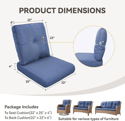 Outdoor Chair Cushions - 22" x 25" x 4" Patio Furniture Cushions with Water Resistant & Removable Cover, 28D High Density Sponge Patio Cushion for Outdoor Furniture Couch Rocker Chair, Blue