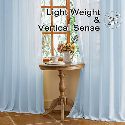 Light Blue Sheer Pleated Curtains 84 Inch Length for Kids Room Soft Touch Airy Breathable Tree Branch Textured Light Filter Pinch Pleat Drapes with Ajustable Hooks, Sky Blue, 42"W x 84"L, 2 Panels