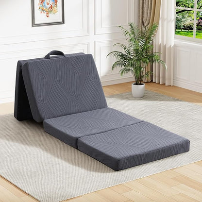 Foldable Memory Foam Mattress - 3 Inch Cot Waterproof Collapsible Mattress with Washable Cover, Portable Guest Bed Pad, Sleeping Mat for Travel RV Yoga, Non-Slip Bottom,72"x24"x3"