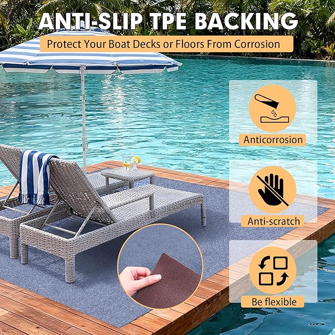 Marine Carpet,6 FT x 18 FT Blue-Gray Indoor Outdoor Carpet 0.2" Thick Boat Carpet with Water-Proof TPE Backing, Non-Slide Outdoor Marine Carpet Roll for Home, Patio, Porch, Deck