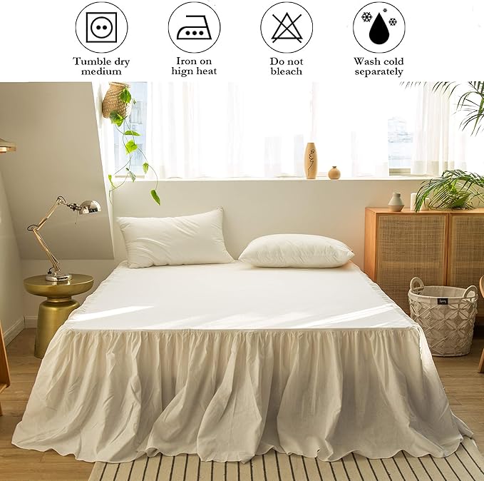 BISELINA French Linen Bed Skirt with Pleated Frills 22-Inch Tailored Drop Natural Flax Cotton Blend Dust Ruffle Soft Cozy Farmhouse Bedding (22" King, White)