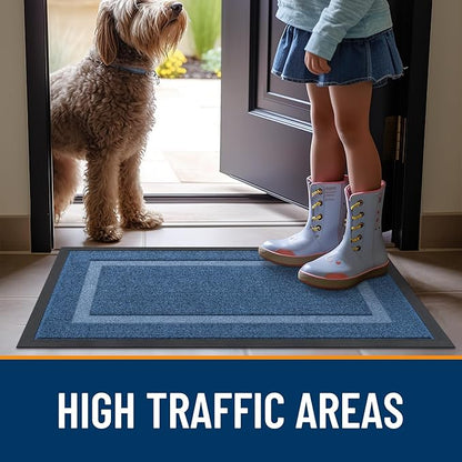 OLANLY Front Door Mat Indoor Outdoor Entrance, Waterproof All-Season, All-Weather Doormat, Sturdy Natural Rubber, Fade Resistant, Low Profile, Easy Clean Patio Porch Entryway Mat, 59x23, Light Blue