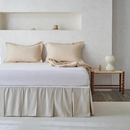 BISELINA French Linen Pleated Bed Skirt, 18" Tailored Draped Natural Linen-Cotton Blend Basic Dust Border Soft Comfort Farmhouse Bedding (18" Queen, Linen)