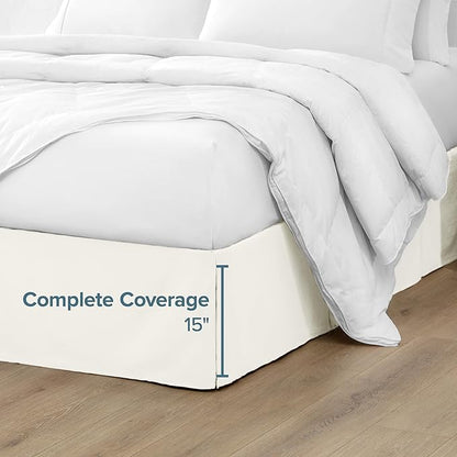 Bare Home California King Bed Skirt - 15-Inch Tailored Drop Easy Fit - Bed Skirt for Cal King Beds - Center & Corner Pleats (Cal King, Cream)