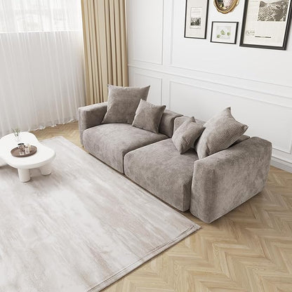 JACH 102" Sectional Couch Sofa with 4 Pillows, Corduroy Comfy Modular Sectional Sofa, Cushion Covers Removable, Love Seat Soft Couches for Living Room, Office, Apartment, Light Brown