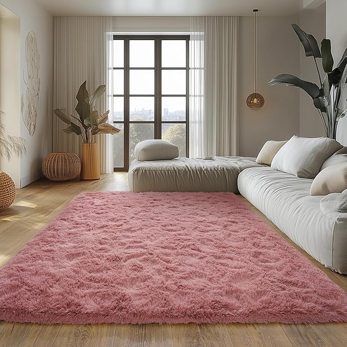 Blush Fluffy Area Rugs for Living Room, Soft Shaggy Carpets for Living Room, Upgrade Anti-Skid Fuzzy Rugs for Kids' Room, Perfect Decor for Modern Home 5x7 Feet