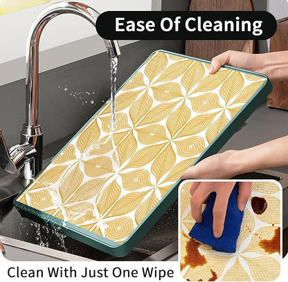 Shelf Liners for Kitchen Cabinets 23.62in x 39.5FT, Non Adhesive Cabinet Liner Strong Non-Slip Golden Leaf Drawer Liner, Easy to Clean for Shelf, Cabinet with Knife and Tape Measure