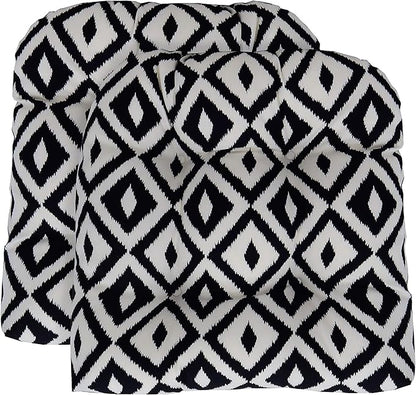 RSH DECOR: Tufted U-Shape Wicker Seat Cushions Set of 2 | 19” x 19” | All-Weather Spun Fabric | Water-Resistant | Outdoor Chair Cushions for Patio Furniture | Black & White Aztec
