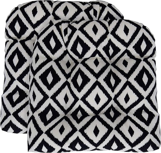 RSH DECOR: Tufted U-Shape Wicker Seat Cushions Set of 2 | 19” x 19” | All-Weather Spun Fabric | Water-Resistant | Outdoor Chair Cushions for Patio Furniture | Black & White Aztec