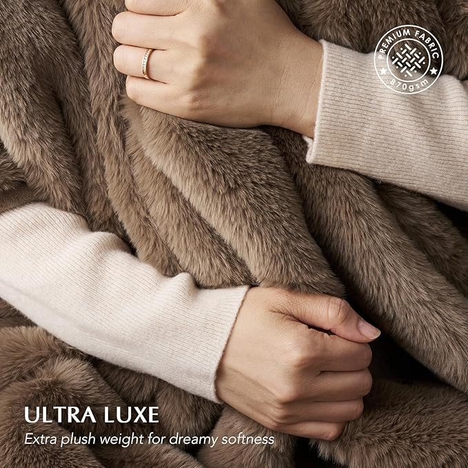 EVERGRACEHOME Ultra Soft Luxury Fluffy Mink Faux Fur Throw Blanket, Thick Warm Fall Winter Blankets for Bed, Couch, Cozy Plush Reversible Blanket for Chair, Sofa (Natural Tan, 60"x80")