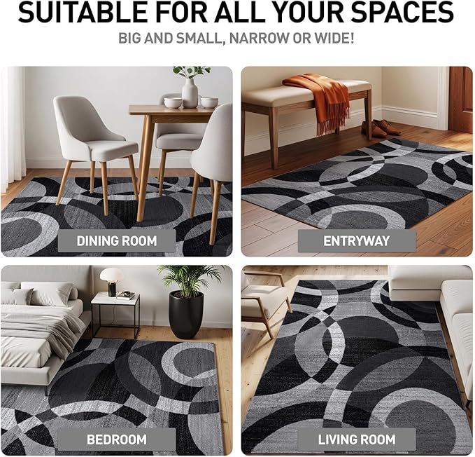 Rugshop Contemporary Abstract Circles Perfect for high Traffic Areas of Your Living Room,Bedroom,Home Office,Kitchen Square Area Rug 6'6" x 6'6" Gray