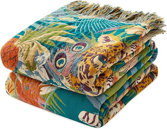 MSGKV Throw Blanket for Couch Bed Cotton Leopard Animals Twin Size Blanket 60"x80" Muslin Breathable All Seasons Lightweight Farmhouse Blankets