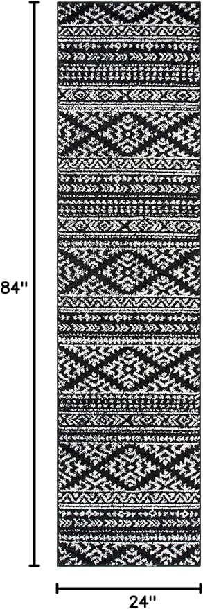 SAFAVIEH Tulum Collection Runner Rug - 2' x 7', Black & Ivory, Moroccan Boho Tribal Design, Non-Shedding & Easy to Clean, Ideal for Living Room, Hallway, Foyer, Entryway, Bedroom (TUL272Z)