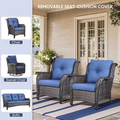 9-Piece Outdoor Patio Cushion Set - Fade & Water Resistant with Removable Olefin Cover, 22x24x4 Inch Memory Foam Cushions for Wicker Sectional Sofa – Blue/Buckle