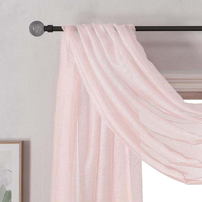 DONREN Peach Pink Sheer Window Scarf for Girls Party/Room - Luxury Soft Semi Sheer Scarf for Wedding (1 Panel,52 Inch by 288 Inch Length)