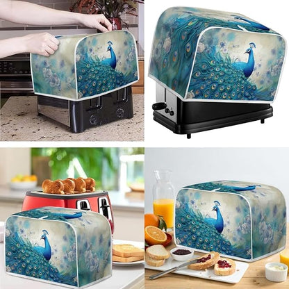 Blue Peacock Print Appliance Covers Set Washable Kitchen Blender Dust Cover Bread Maker Toaster Cover 4 Slice Kitchen Accessories
