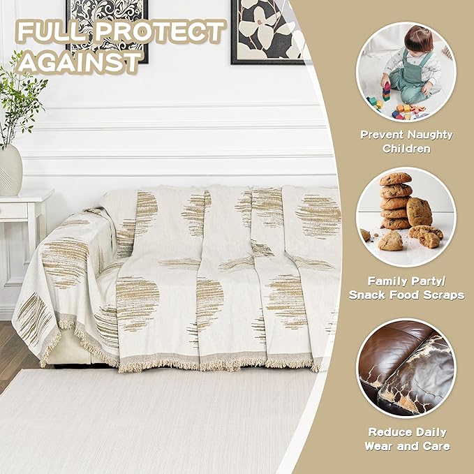 MEETSKY Single Couch Cover for Dogs, Boho Couch Covers for Oversized Recliner Sofa Loveseat, Modern Jacquard Chenille Sofa Covers Washable, Sofa Slipcovers for Pets,Kids, 71" x 102", Khaki