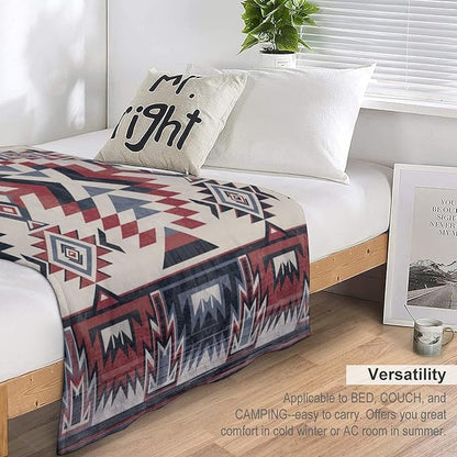 Southwest Blanket, Tribal Indian Throw Blanket Red Black Aztec Ethnic Geometric Print Blanket for Couch Bed Sofa Cover Throw Home Decor 50"x60"