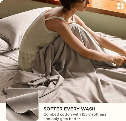 Bedsure Cooling Sheets, Rayon Derived from Bamboo & Cotton Blend, GentleSoft, Breathable, King Size Sheets Set, Deep Pocket Up to 18", Hotel Luxury Bedding for Hot Sleepers, Simply Taupe