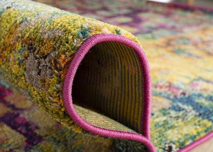SAFAVIEH Monaco Collection Accent Rug - 4' x 5'7", Pink & Multi, Abstract Watercolor Design, Non-Shedding & Easy Care, Ideal for High Traffic Areas in Entryway, Living Room, Bedroom (MNC225D)