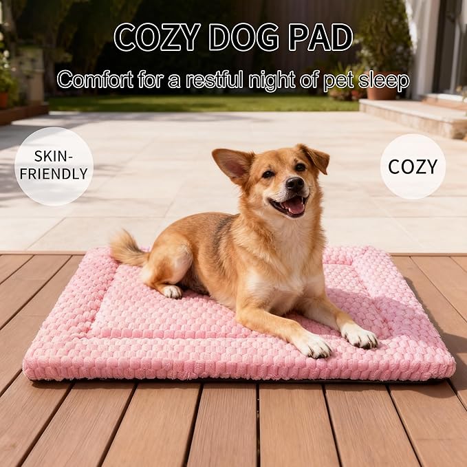 Dog Bed Mat, Reversible Dog Crate Pad - Washable Kennel Mat with Soft Support Foam, Flat Kennel Pad for Dogs & Cats, Double Pet Bed Perfect for Cage (Pink, 30" L x 20" W x 0.8" Th)