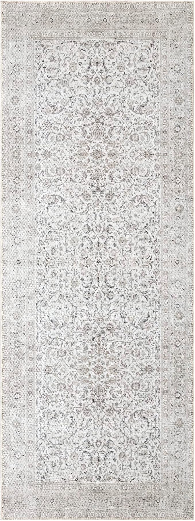 Bloom Rugs Washable Non-Slip 12 ft Runner - Beige/Off White Traditional Bordered Runner for Entryway, Hallway, Bathroom, and Kitchen - Exact Size: 2.5' x 12'