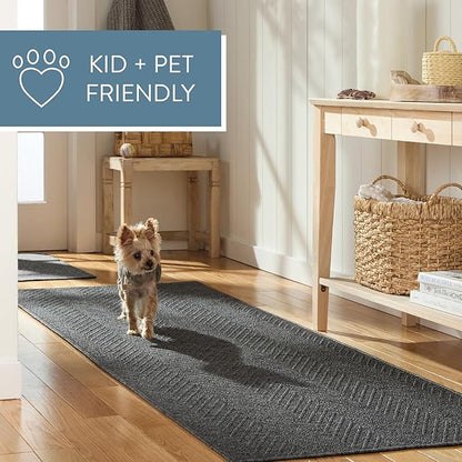 TOWN & COUNTRY BASICS Pax Herringbone Textured Solid Everwash® Washable Area Rug, Low Pile, Non-Slip Backing, Easy Clean Pet & Family Friendly Rug, Dark Grey, 8' Round