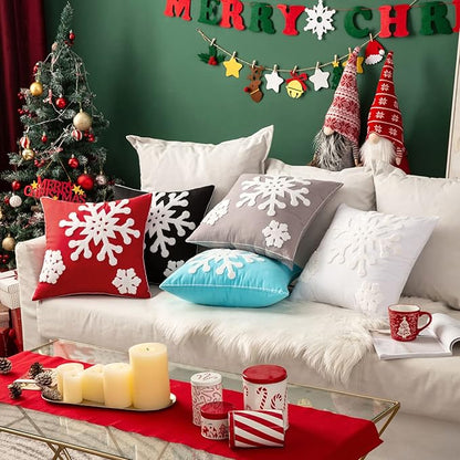 MIULEE Pack of 2 Christmas Decorative Snowflake Throw Pillow Covers Canvas Embroidery Winter Cushion Cases Holiday Decor Soft Pillowcases for Winter Couch Sofa Bedroom Car（Grey, 20x20in）