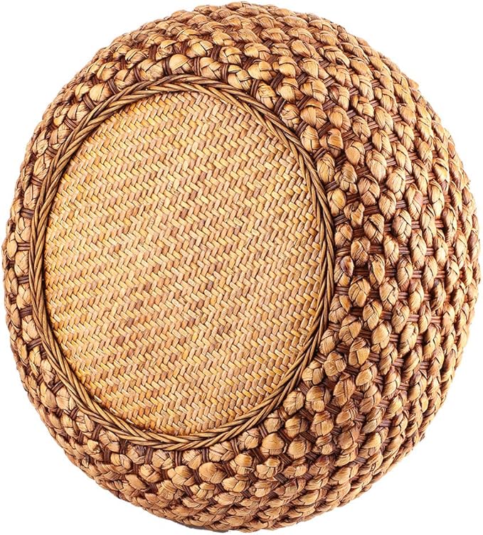GLOGLOW Japanese Style Round Floor Cushion, Hand Woven Material with Sponge for Tatami Yoga Tea Ceremony Balcony Living Room