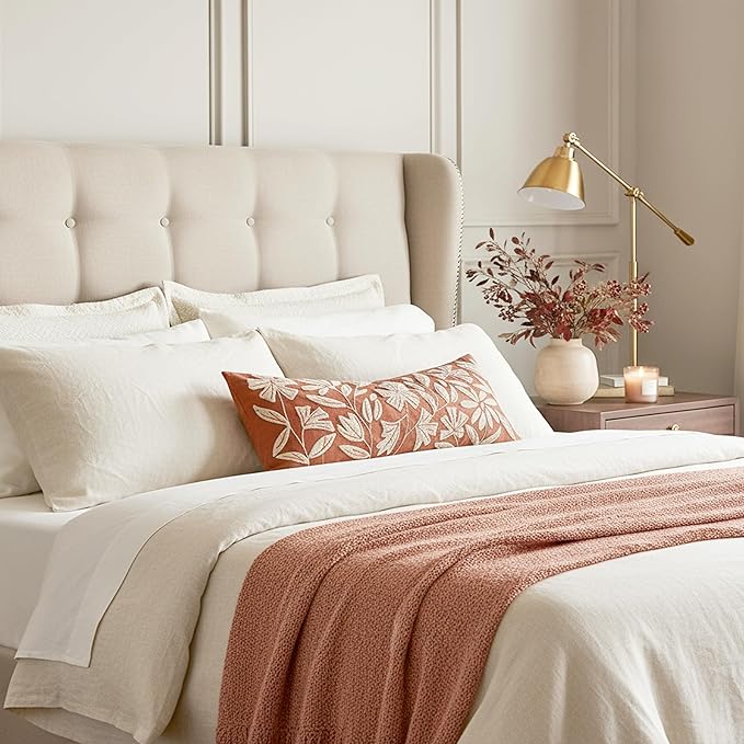 BlissBlush Fall Throw Pillow Cover 14x36 Long Lumbar Throw Pillow for Bed, Rust Brick Red Soft Velvet Accent Farmhouse Body Lumbar Throw Pillowcase for Bedroom Sofa Couch, Home Décor