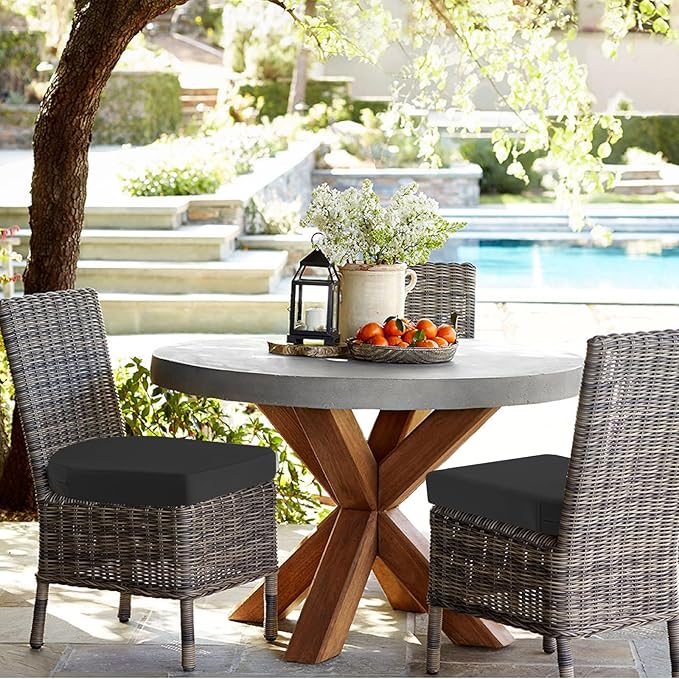 idee-home Outdoor Chair Cushions Set of 4, Thick 19" x 19" x 3" Outdoor Seat Cushions Patio Furniture Waterproof with Ties, Dining Pads