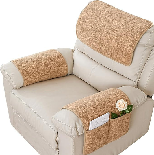 Armrest Cover, Recliner Chair Protector, Furniture Protector Slip, Side Storage Pocket, Stretch Armchair Couch Arm Rest Cover for Recliner, Chair, Sofa (Camel,3 Seater(5pcs))