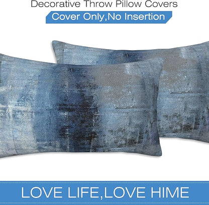 Throw Pillow Cover Case Blue and Grey Abstract Art Pillow Covers 20x12 Inch Set of 2,Soft Decorative Throw Pillow Case for Living Room Bedroom Sofa Couch Cushion Covers