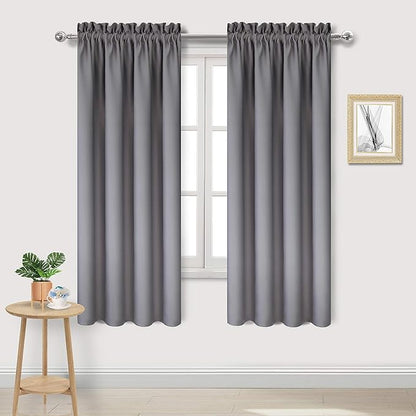 DWCN Grey Room Darkening Blackout Curtains - Rod Pocket Thermal Insulated Privacy Energy Saving Window Curtain Drapes 42x 72 inch Length, Set of 2 Bedroom Living Room Curtains