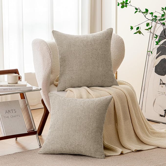 a moment Taupe Chenille Throw Pillow Covers 16x16 Inch Pack of 2 Modern Decorative Throw Pillow Covers Farmhouse Cross Covers Home Decor for Sofa Bedroom Living Room