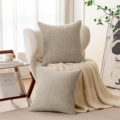 a moment Taupe Chenille Throw Pillow Covers 16x16 Inch Pack of 2 Modern Decorative Throw Pillow Covers Farmhouse Cross Covers Home Decor for Sofa Bedroom Living Room